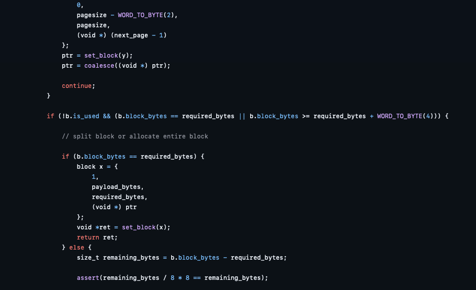 Screenshot of the free method in my malloc implementation